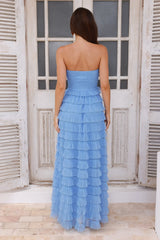 Lovers In Paris Strapless Tulle Maxi Dress Blue