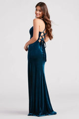 Lace-Up Back Velvet Dress