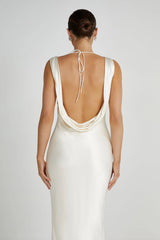 Angelique Satin Cowl Back Maxi Dress - Ivory