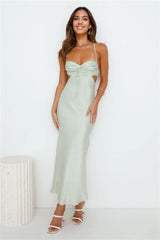 Magic In Her Vibe Satin Maxi Dress Sage