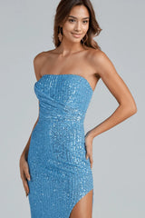 Sorella Sequin Wrap Slit Formal Dress