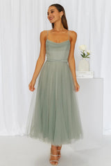 Signal My Way Tulle Midi Dress Sage