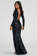 Formal Sequin Lace-Up Dress