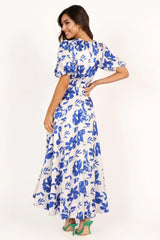 Aminah Puff Sleeve Dress - Blue Floral