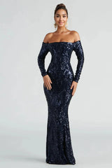 Sierra Sequin Off The Shoulder Formal Dress