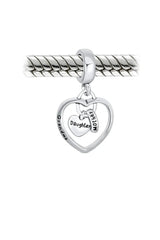 Grandma Mother Word Heart Shape Dangle Bead Charm Sterling Silver