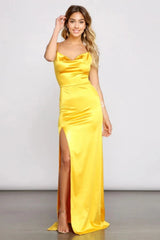 Sleeveless Satin High Slit Formal Dress