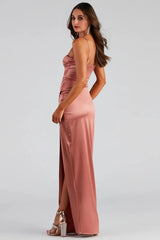 Mayra Formal Satin Slit Long Dress