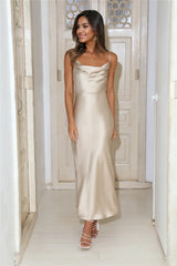 Lavish Love Satin Maxi Dress Champagne