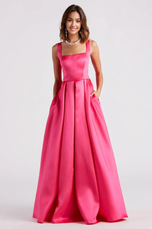 Satin Lace-Up A-Line Ball Gown