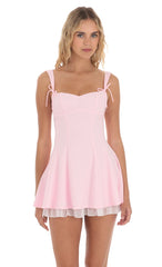 Bow Strap Shimmer Ruffle Dress in Pink