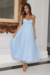 Feature Me Tulle Midi Dress Blue