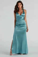 Formal Satin Open Back Dress