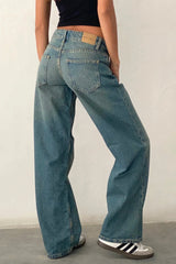 Low Rise Parallel Jeans in Vintage Blue Green