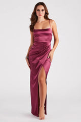 Mayra Formal Satin Slit Long Dress