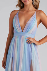 Nylah Pleated Rainbow A-Line Dress