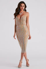 Luisa Rhinestone V-Neck Midi Dress