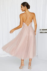 Signal My Way Tulle Midi Dress Rose