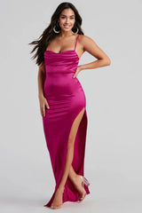 Lola High Slit Satin Dress