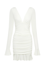 Leanne Jersey Gathered Mini Dress - White