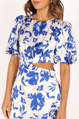 Puff Sleeve Dress - Blue Floral