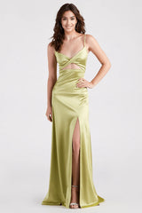 Maisy Cutout High Slit Satin Formal Dress