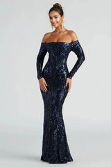 Sierra Sequin Off The Shoulder Formal Dress