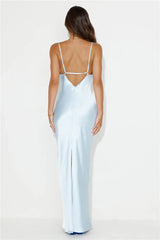 Nights Under Stars Satin Maxi Dress Light Blue