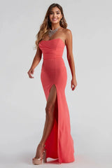 Strapless High Slit Formal Dress