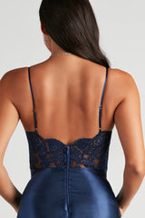 Lorella Satin Empire Lace Back Formal Dress