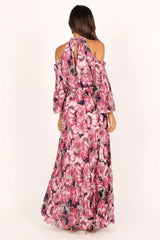 Hilary Pleated Maxi Dress - Pink Floral