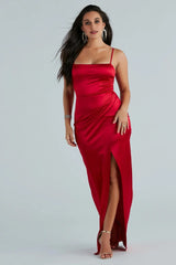 Mayra Formal Satin Slit Long Dress