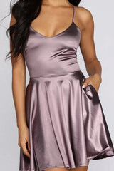 Stunning In Satin Skater Dress