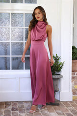 Ready Set Style Satin Jumpsuit Rose