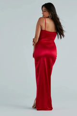 Mayra Formal Satin Slit Long Dress