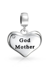 Grandma Mother Word Heart Shape Dangle Bead Charm Sterling Silver