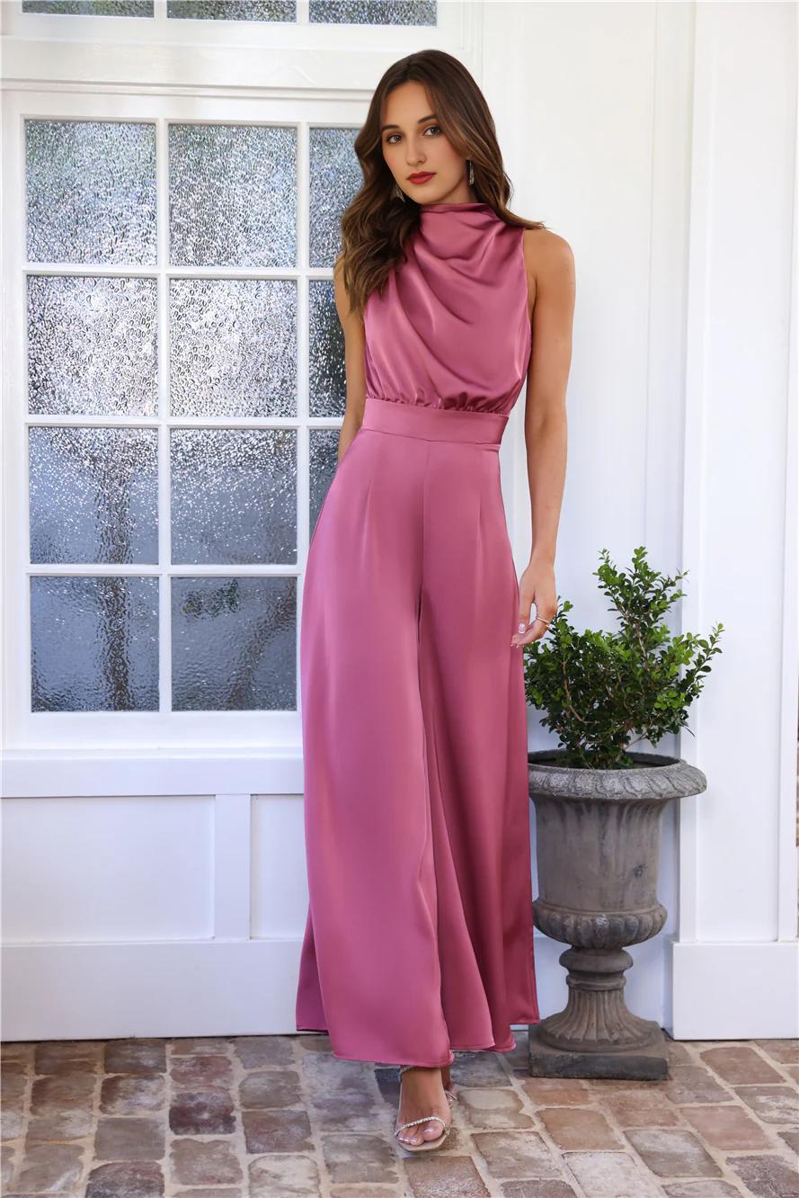 Ready Set Style Satin Jumpsuit Rose