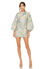 Short Floral Puff Sleeve Cocktail Dress