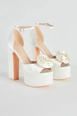 Fashion Strut Satin Rose Platform Heels