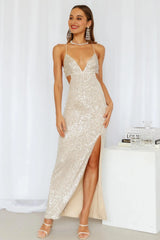 Glistening Skies Maxi Dress Beige Sequins