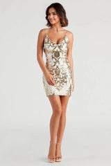 Formal Sequin Cross-Back Mini Dress