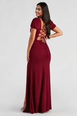 Formal Puff Sleeve Long Dress