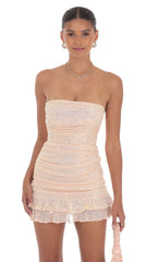 Sequin Ruched Bodycon Dress in Pink