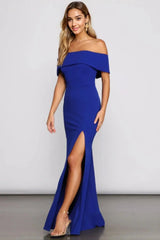 Off Shoulder Front Slit Dress