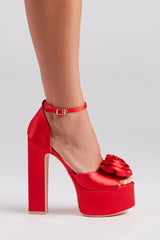 Fashion Strut Satin Rose Platform Heels