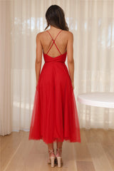 Wandering In The Light Tulle Midi Dress Red