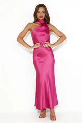 Glistening Star Satin Maxi Dress Hot Pink