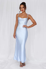 The Penelope Cowl Satin Maxi Dress Blue