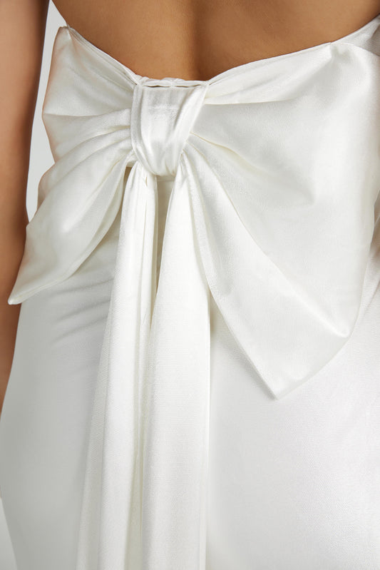 Rochelle Bow Back Satin Maxi Dress - White