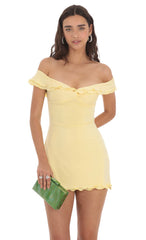 Off Shoulder Twist Dress in Yellow